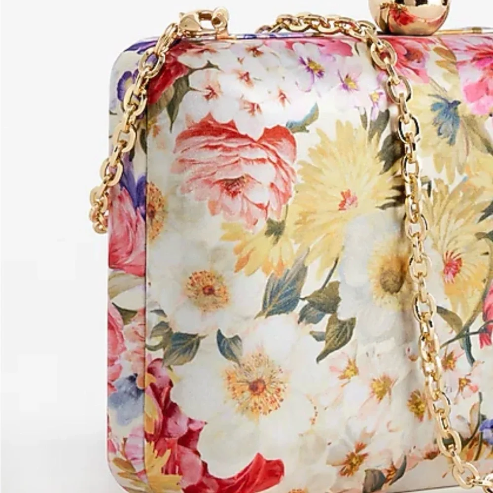 NWT Express Floral Clutch Bag with Gold Chain Evening Wedding Bag